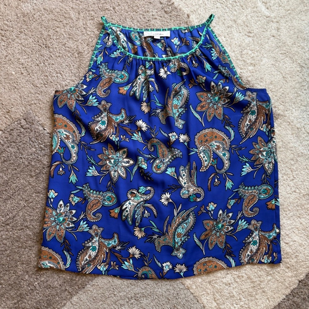 LOFT Ann Taylor Blue Paisley Floral Halter Sleeveless Blouse Top Womens Medium